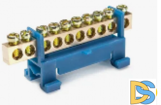 Шина нулевая на дин-рейку, 10 отверстий, синяя