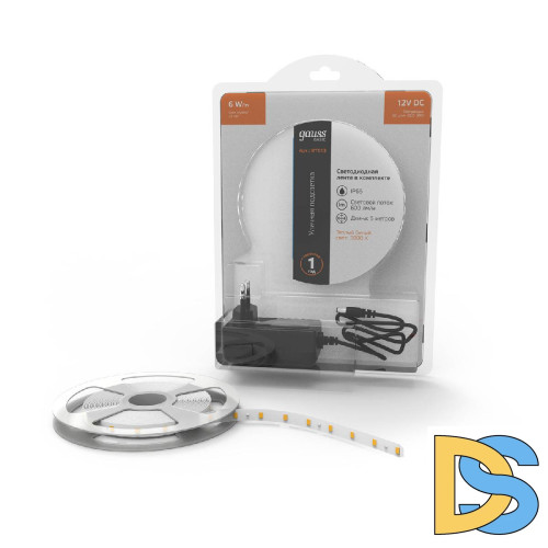 Светодиодная лента Gauss 12В 2835 6Вт/м 3000K 5м IP65 BT013