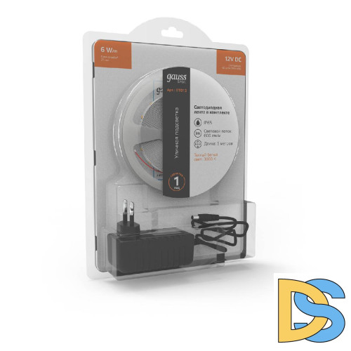 Светодиодная лента Gauss 12В 2835 6Вт/м 3000K 5м IP65 BT013