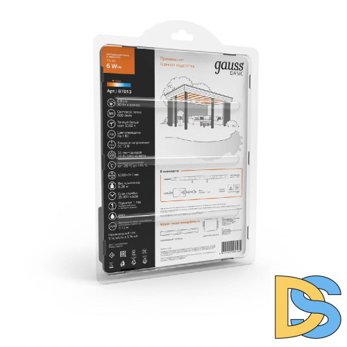 Светодиодная лента Gauss 12В 2835 6Вт/м 3000K 5м IP65 BT013