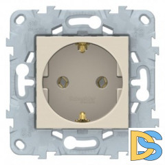 Розетка 1-ая электрическая, с заземлением(винтовой зажим), Бежевый, серия Unica New, Schneider Electric