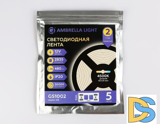 Светодиодная лента Ambrella Light LED Strip 12В 2835 4,8Вт/м 4500K 5м IP20 GS1002