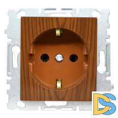 Розетка одинарная с заземлением без рамки коричневая Vesta-Electric Wood