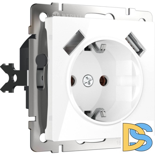 Розетка с заземлением, шторками и USBх2 Werkel белый W1171501 4690389155345