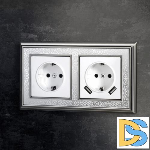 Розетка с заземлением, шторками и USBх2 Werkel белый W1171501 4690389155345