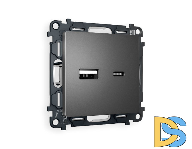 Комплект механизма розетки 2USB A+C 20W (быстрая зарядка) Ambrella Volt Alfa MA661010