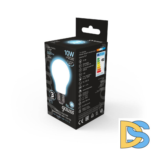 Лампа светодиодная филаментная Gauss E27 10W 4100К матовая 102202210