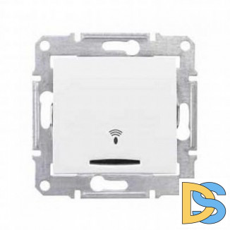 Выключатель 1-клавишный; кнопочный с символом "свет" с подсветкой, Белый, серия Sedna, Schneider Electric