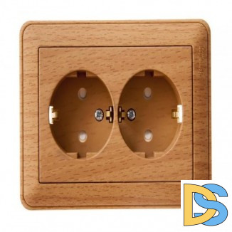Розетка 2-ая электрическая с заземлением с защитными шторками, Бук (пластик), серия Wessen 59, Schneider Electric