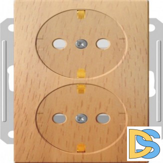 Розетка 2-ая электрическая с заземлением с защитными шторками, Бук (пластик), серия Wessen 59, Schneider Electric