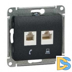 Розетка телефонная+компьютерная RJ-11/RJ-45 кат. 5e, Антрацит, серия Glossa, Schneider Electric