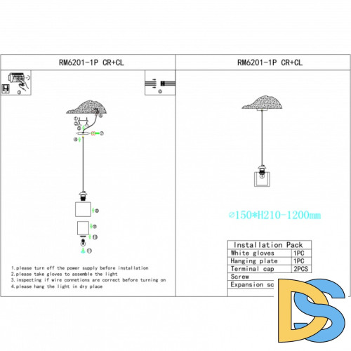 Подвесной светильник iLamp King RM6201-1P CR+CL