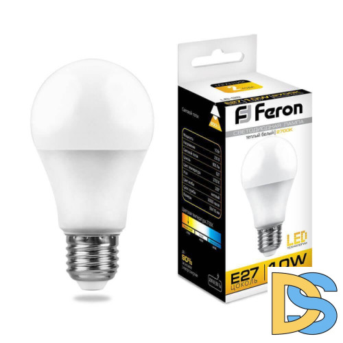 Лампа светодиодная Feron E27 10W 2700K Шар Матовая LB-92 25457