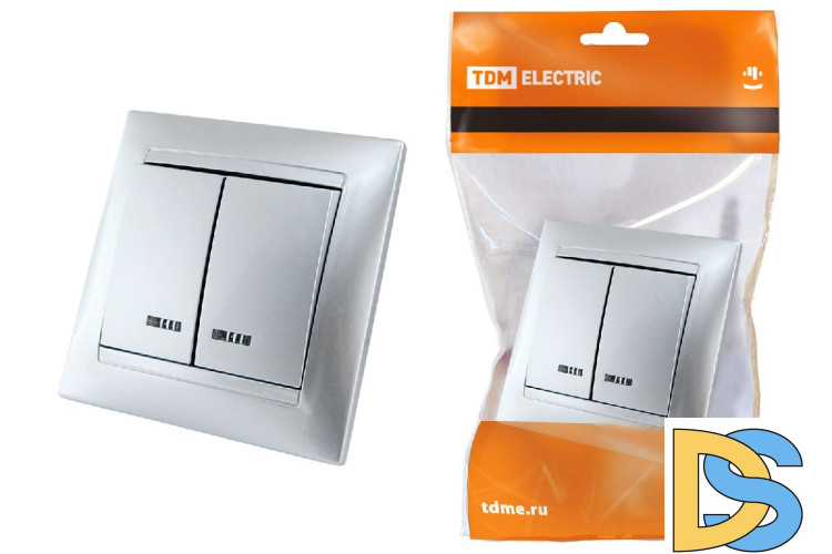 Выключатель двухклавишный с подсветкой Лама TDM Electric SQ1815-0205