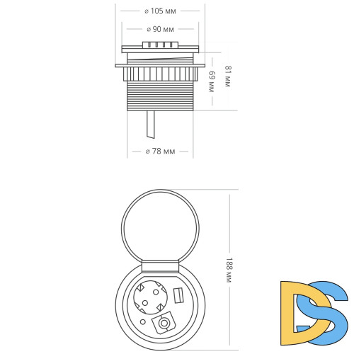 Блок розеток 51 (1 секция и 2 USB) Mebax 00-00000828