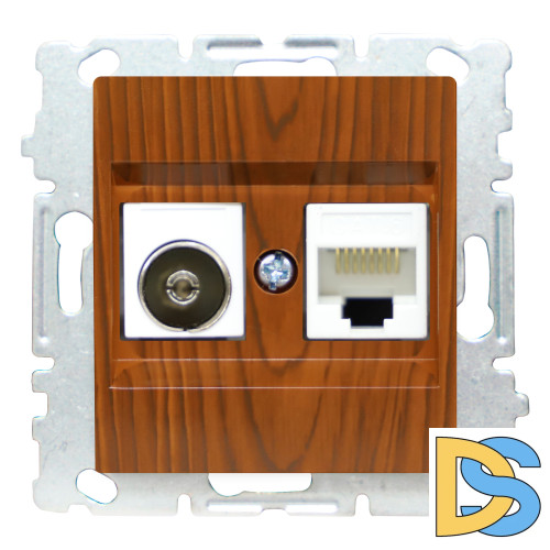 Розетка для сетевого кабеля LAN + TV без рамки коричневая Vesta-Electric Wood