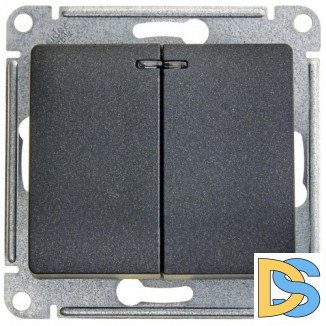 Выключатель 2-клавишный, с подсветкой, Антрацит, серия Glossa, Schneider Electric