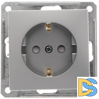 Розетка 1-ая электрическая, с заземлением и защитными шторками, Матовый хром, серия Wessen 59, Schneider Electric