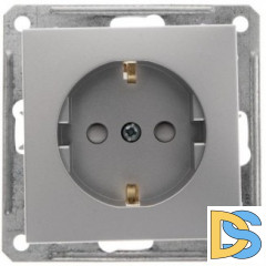 Розетка 1-ая электрическая, с заземлением и защитными шторками, Матовый хром, серия Wessen 59, Schneider Electric