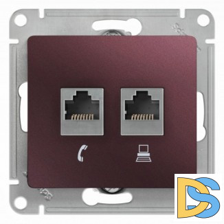 Розетка телефонная+компьютерная RJ-11/RJ-45 кат. 5e, Баклажановый, серия Glossa, Schneider Electric