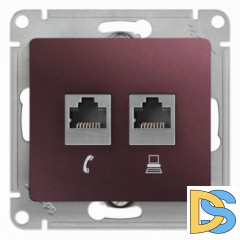 Розетка телефонная+компьютерная RJ-11/RJ-45 кат. 5e, Баклажановый, серия Glossa, Schneider Electric