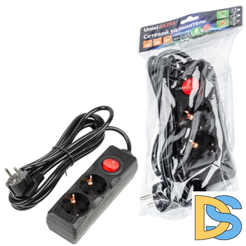 Удлинитель бытовой Uniel Ultra S-GCU2-3B BLACK UL-00010011