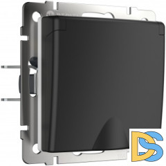 Розетка влагозащ. с зазем. с защит. крышкой и шторками (черный матовый) W1171208