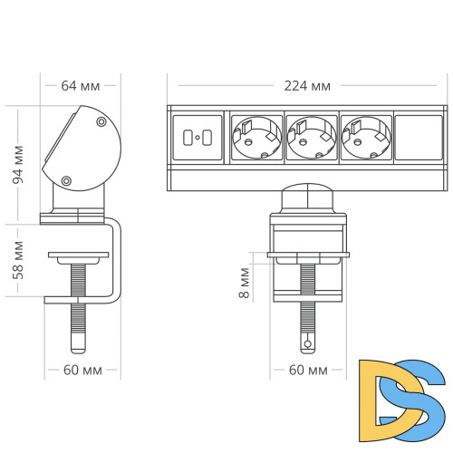 Блок розеток 102 (3 секции и 2 USB) Mebax 00-00001175