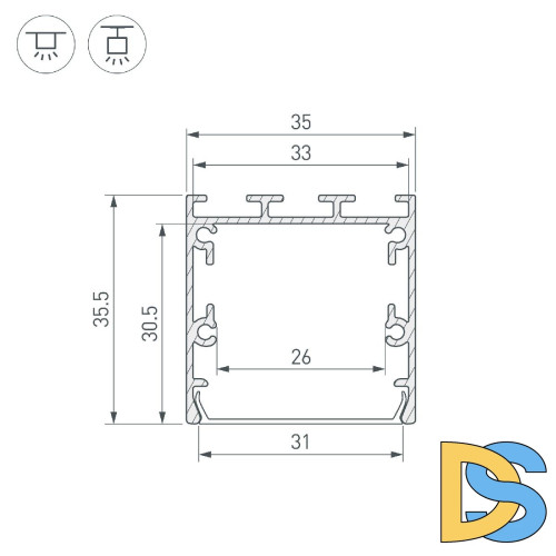 Алюминиевый профиль Arlight LINE-S-3535-2000 ANOD 041641