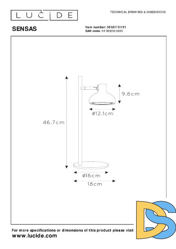 Настольная лампа Lucide Sensas 30597/01/31
