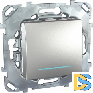 Выключатель 1-клавишный; кнопочный с подсветкой, Алюминий, серия UNICA TOP/CLASS, Schneider Electric