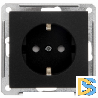 Розетка 1-ая электрическая, с заземлением и защитными шторками, Черный бархат, серия Wessen 59, Schneider Electric