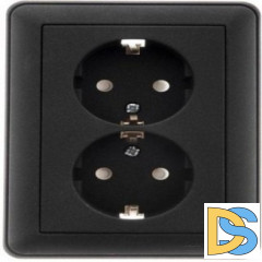 Розетка 2-ая электрическая с заземлением с защитными шторками, Черный бархат, серия Wessen 59, Schneider Electric