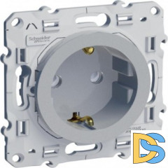 Розетка 1-ая электрическая, с заземлением и защитными шторками, Алюминий, серия Odace, Schneider Electric