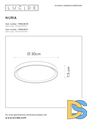 Потолочный светильник Lucide Nuria 79182/18/31