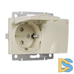 Розетка двойная влагозащ. с зазем. с защит. крышками и шторками (слоновая кость) W1172203