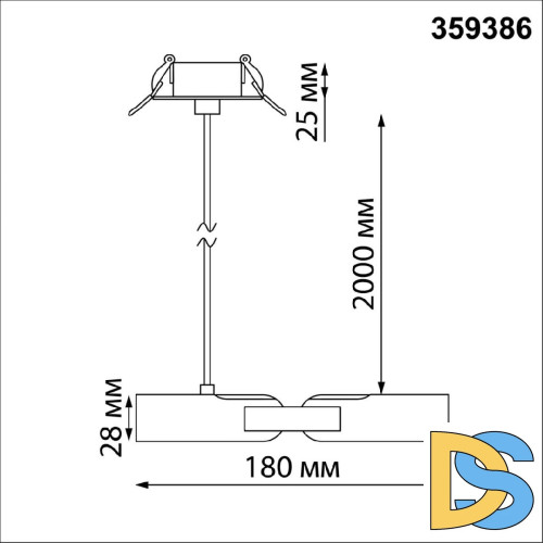 База встраиваемая для ввода питания с гибким угловым соединителем «L» и проводом-подвесом (длина провода  -  2м) Novotech Konst Glat 359386