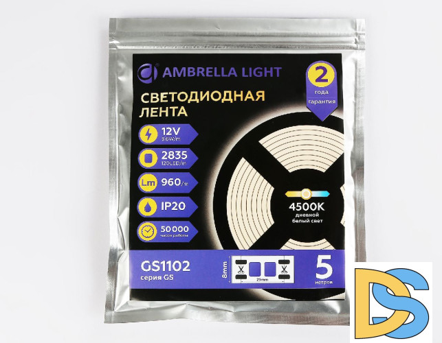 Светодиодная лента Ambrella Light LED Strip 12В 2835 9,6Вт/м 4500K 5м IP20 GS1102