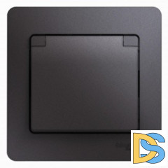 Розетка 1-ая электрическая, с заземлением и крышкой, защитными шторками(в сборе), Графит, серия Glossa, Schneider Electric