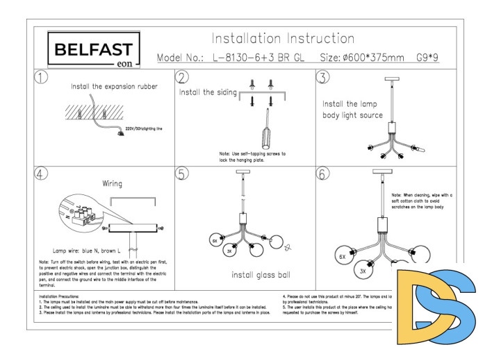 Подвесная люстра Belfast Bryson L-8130-6+3 BR GL
