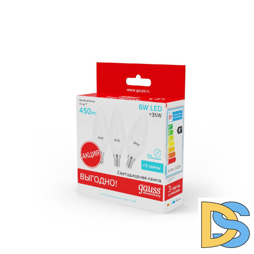 Лампа светодиодная Gauss Elementary E14 6W 4100K 33126T