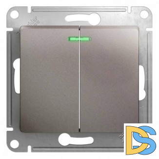 Выключатель 2-клавишный, с подсветкой, Платина, серия Glossa, Schneider Electric
