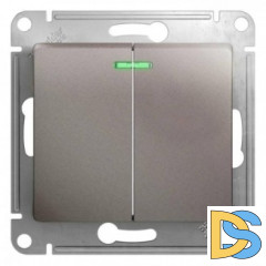 Выключатель 2-клавишный, с подсветкой, Платина, серия Glossa, Schneider Electric