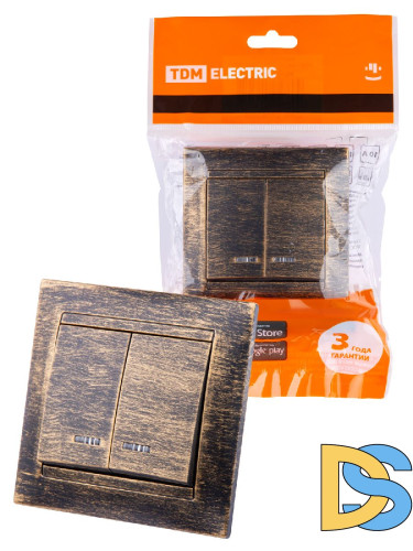 Выключатель двухклавишный с подсветкой Лама TDM Electric SQ1815-0747