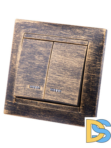 Выключатель двухклавишный с подсветкой Лама TDM Electric SQ1815-0747