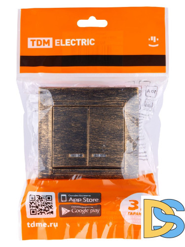 Выключатель двухклавишный с подсветкой Лама TDM Electric SQ1815-0747