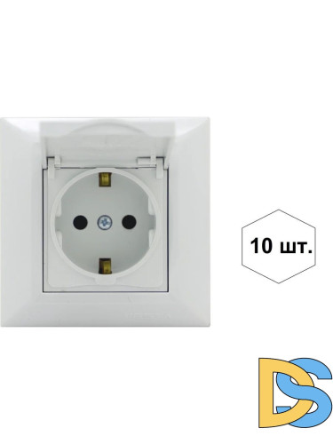 Розетка одинарная с заземлением с крышкой белая Vesta-Electric Roma White -10 шт.
