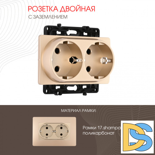 Розетка двойная с заземлением Arte Milano 217.40-2.shampan