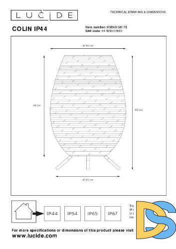 Настольная лампа Lucide Colin 03843/50/72