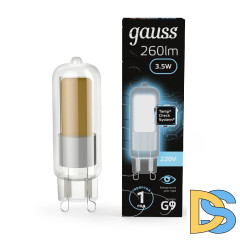 Лампа светодиодная Gauss G9 3.5W 4100K прозрачная 107809203